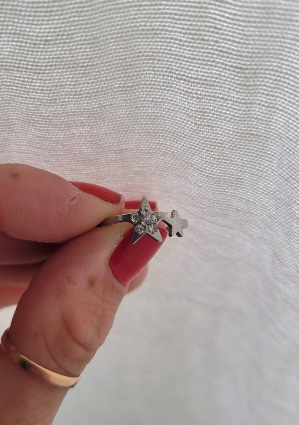 Producto - Anillo doble estrella + strass AQ