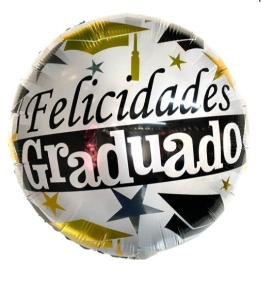 Producto - Globo "Felicidades Graduado" blanco y plateado x45cm