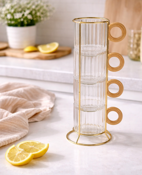 Producto - Tazas apilables con organizador vidrio y bambu
