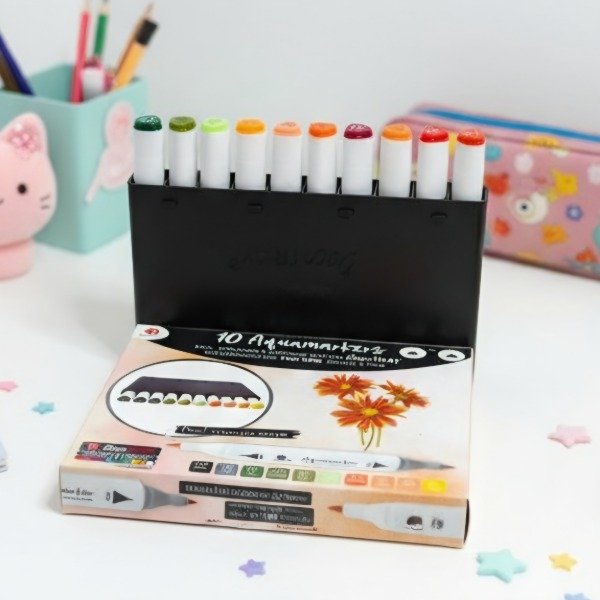 Producto - Set x10 marcadores doble punta pincel y punta fina a base de agua 2