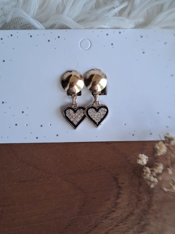 Producto - ACLIP07 Aros Clip Colgante Dorado Corazon Strass