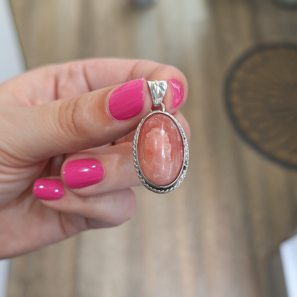 Producto - Dije Rodocrosita Ovalado grande -Plata 925