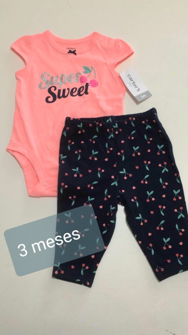 Duo carters body y pantalon 3 meses cereza