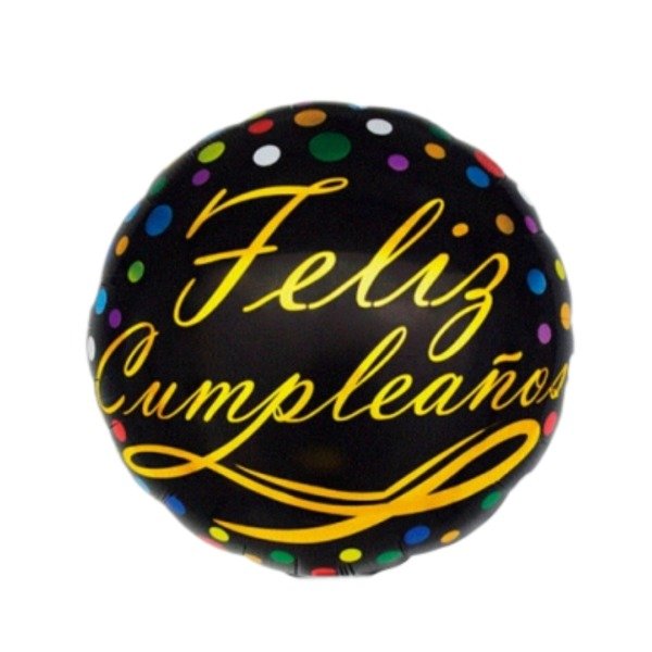 Producto - Globo 45 cm o 18" Feliz Cumpleaños negro con puntos de colores