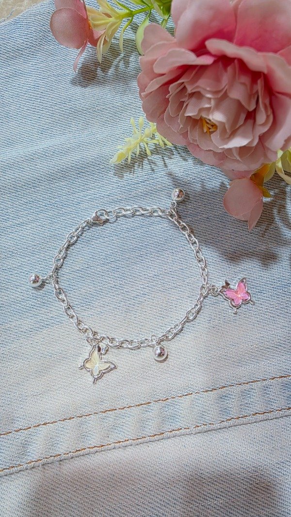 Producto - Pulsera dije mariposa rosa y blanco AB