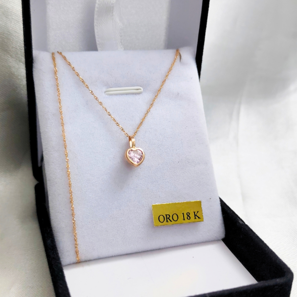 Producto - Conjunto Cadena y dije Punto de luz Corazón Rosa 5mm oro 18kt - 5