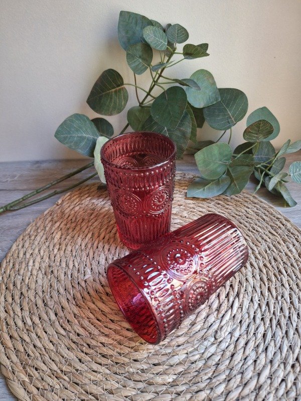 Producto - Set x 6 Vasos Vidrio   Arabescos Bordo 380ml