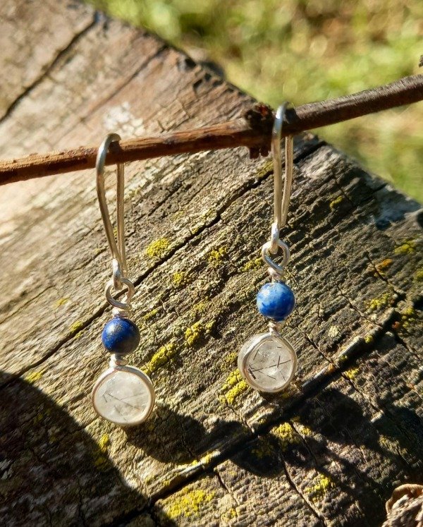 Producto - Aros de Cuarzo Turmalinado y Lapislazuli Plata