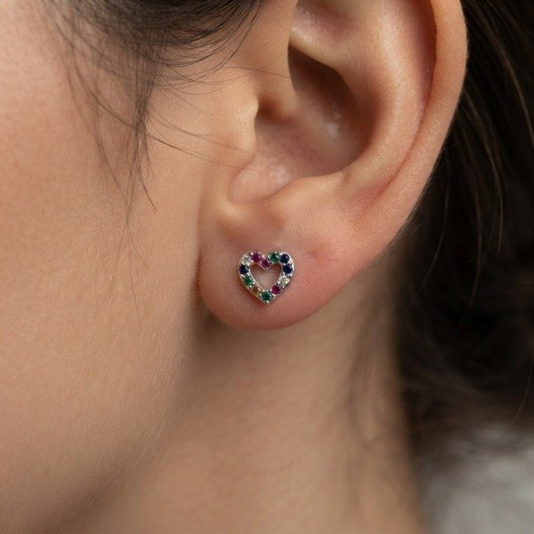 Producto - Aros corazón con piedras multicolor - 1