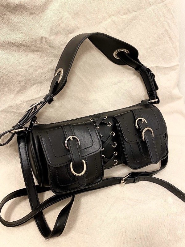 Producto - Mini Bag Roll Doble Correa Negra 14x26x12