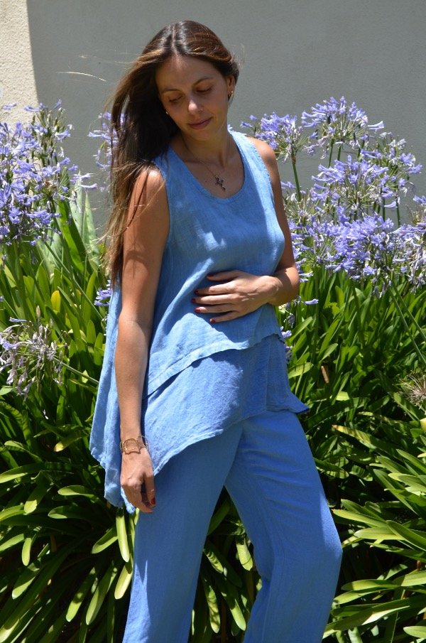 Producto - Musculosa Marea 100 Lino Celeste