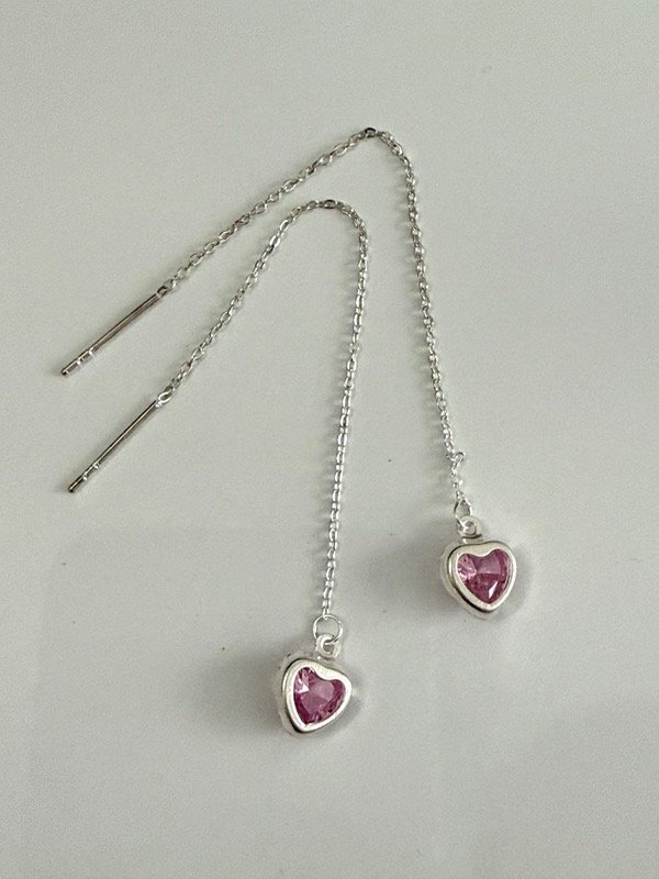 Producto - AB1616 Aros pasante colgante corazón cubik rosa acero blanco