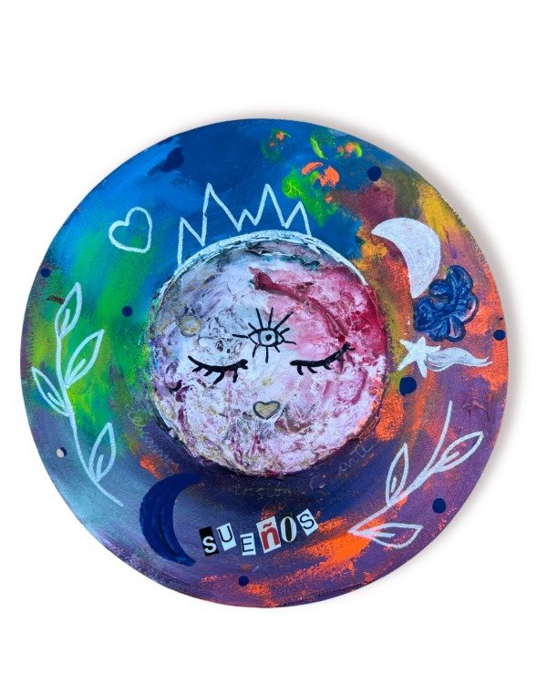 Producto - Luna Llena Bastidor redondo 20 cm Técnica Mixta Piscis Capricornio - 0