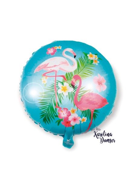Producto - Globo Redondo Celeste con Flamenco Metalizado 18"
