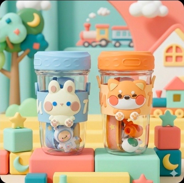 Producto - Vaso hermetico con sorbete y correa kawaii cada uno