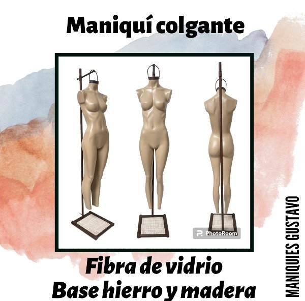 Producto - Maniquí Dama fibra de vidrio colgante Base hierro y madera - 1