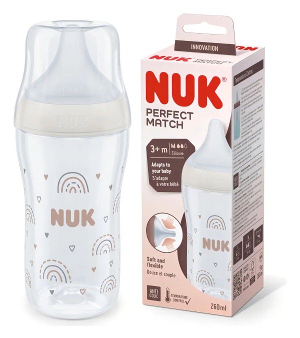 Producto - Mamadera Perfect Match 260 ml Control de Temperatura Arco iris NUK