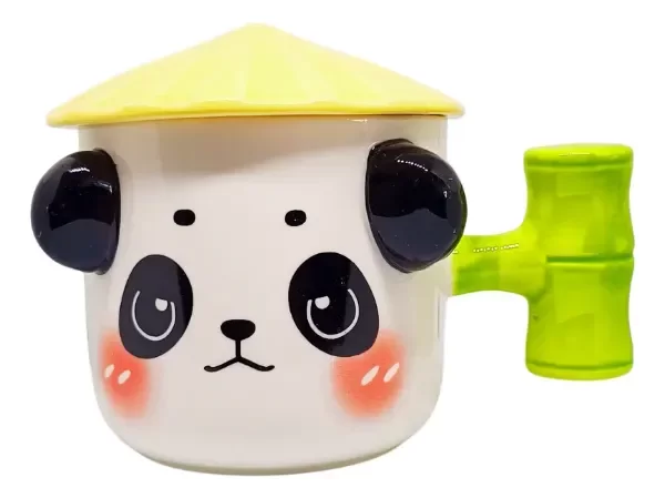 Producto - Set Taza Mug De Panda con Asa Bambú y Tapa Sombrero