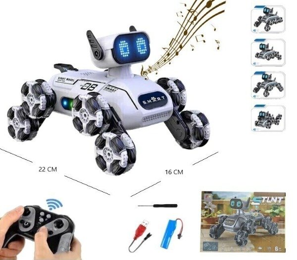 Producto - Perro Robot Acrobático Con Luces Sonido A Control Remoto Color Blanco