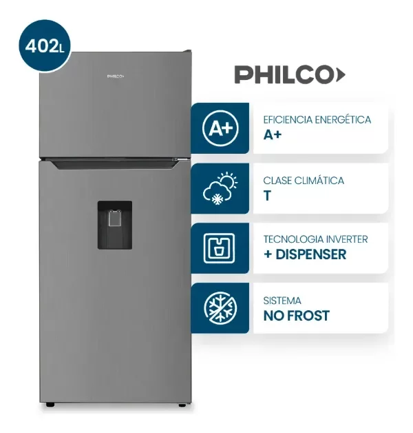 Producto - HELADERA TOP MOUNT NO FROST PHILCO CON DISPENSER 402 LTS