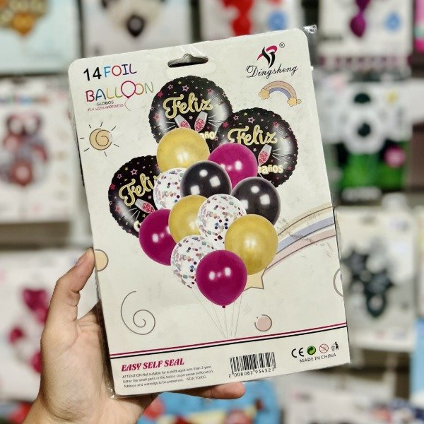 Producto - Set de globos Feliz cumpleaños 14 pcs