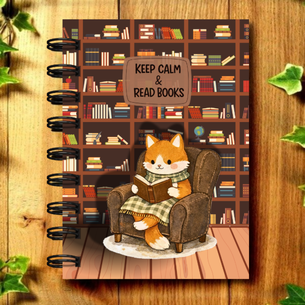 Producto - Encargá: ECO LIBRETA - "Michi Lector" 80 Hojas A6 - Anillo en lateral