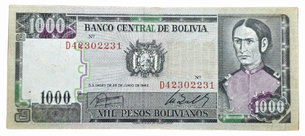 Producto - Bolivia 1000 Pesos Bolivianos Juana Azurduy Pick.167 VF+