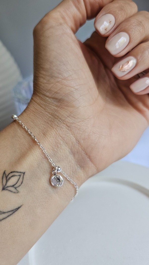 Producto - Pulsera espejo con bolitas y cubic 17cm. Acero blanco