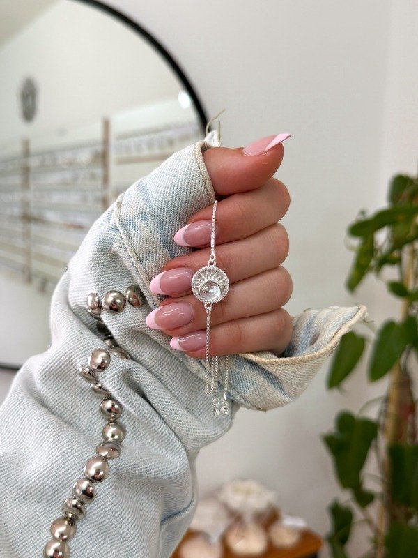 Producto - Pulsera acero blanco círculo nácar luna y sol
