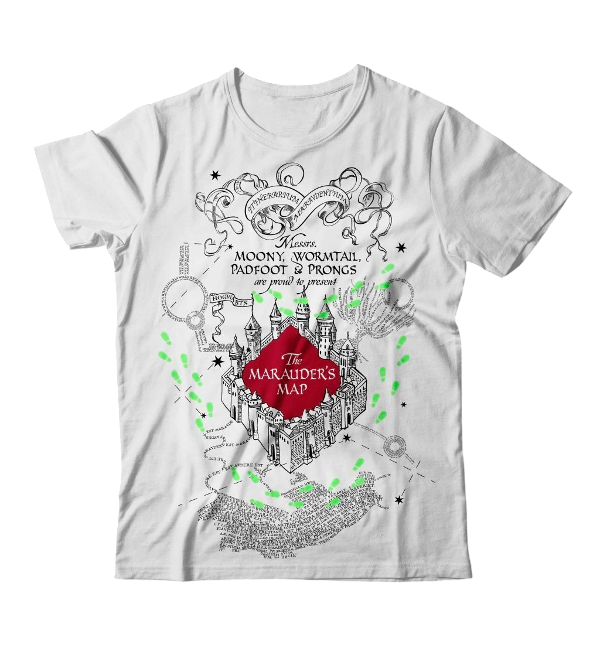 Producto - Remera Harry Potter mapa del merodeador (huellas luminosas)