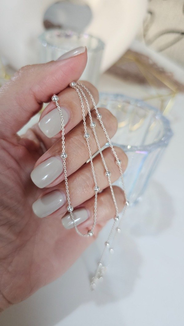 Producto - Cadena forcet con bolitas 50 cm. Plata