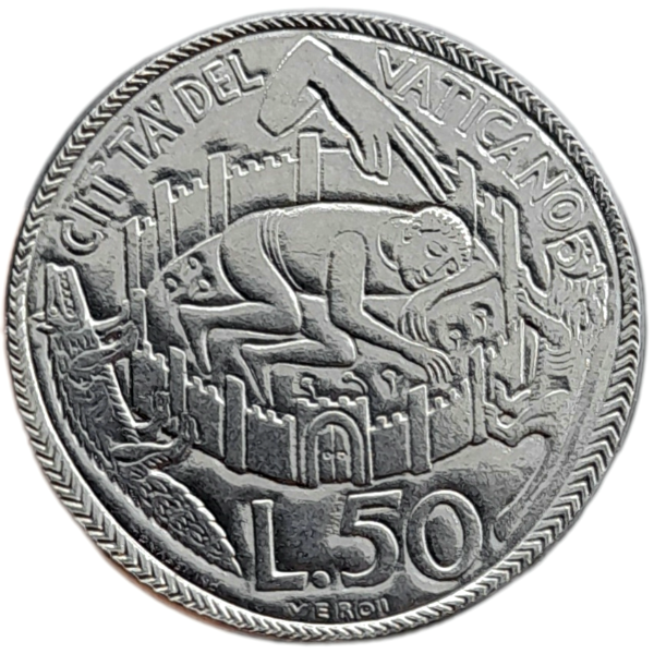 Producto - Vaticano 50 Liras 1975 Año Santo (500.000) Km#129 Unc