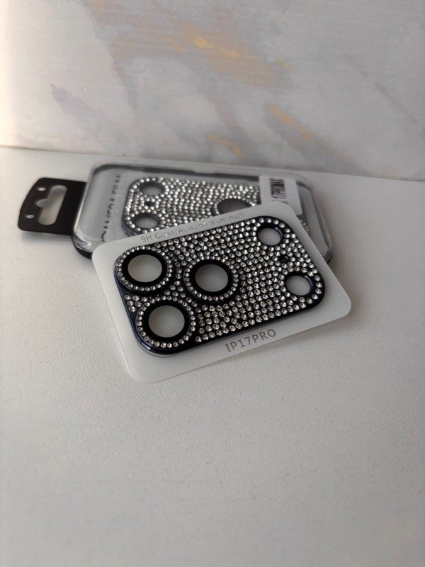 Producto - Vidrio templado de camara modulo completo full strass 17 pro max blue