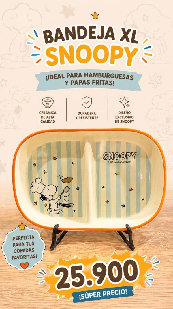 Producto - Plato Snoopy Con División Cerámica Premium Importado
