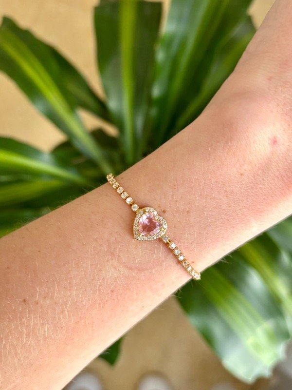 Producto - Pulsera Regulable Corazón Cristal Rosa Acero Dorado