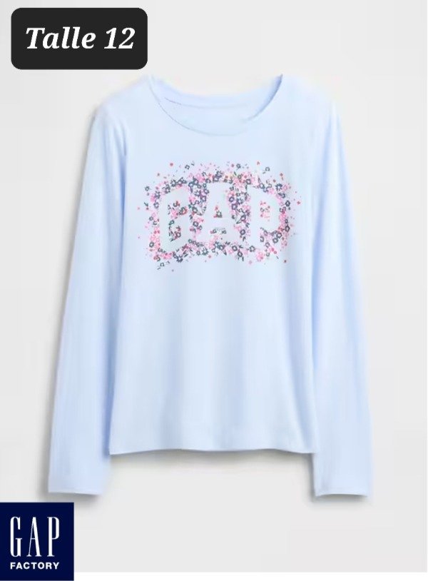 Producto - Remera manga larga gap talle 12 celeste logo flores