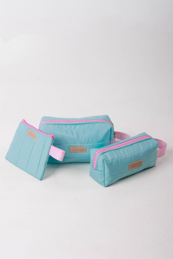 Producto - Combo cartuchera + neceser + flat DORIS POP celeste con rosa