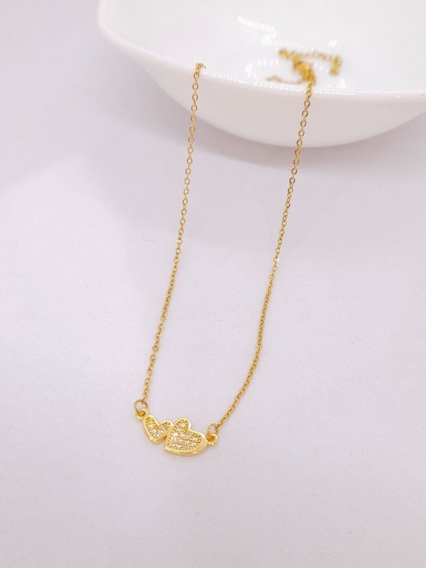 Producto - Cadena con dije doble corazón recubierto con strass