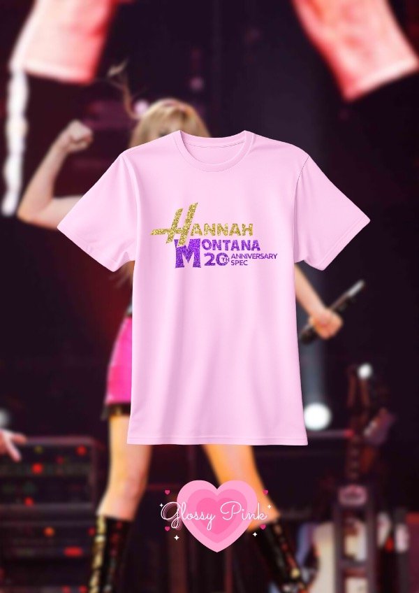 Remera rosa Hannah Montana 20th anniversary vinilo textil glitter
