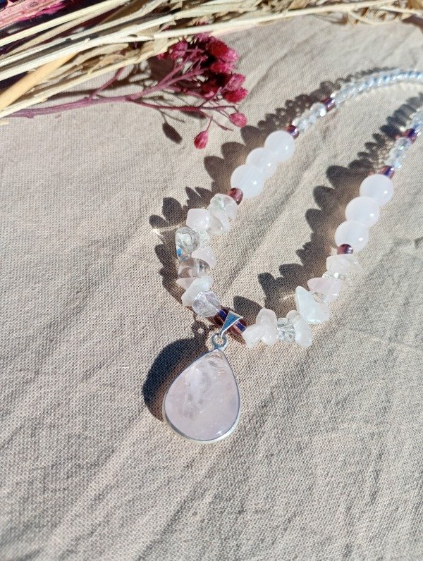 Producto - Collar GOTA cuarzo rosa