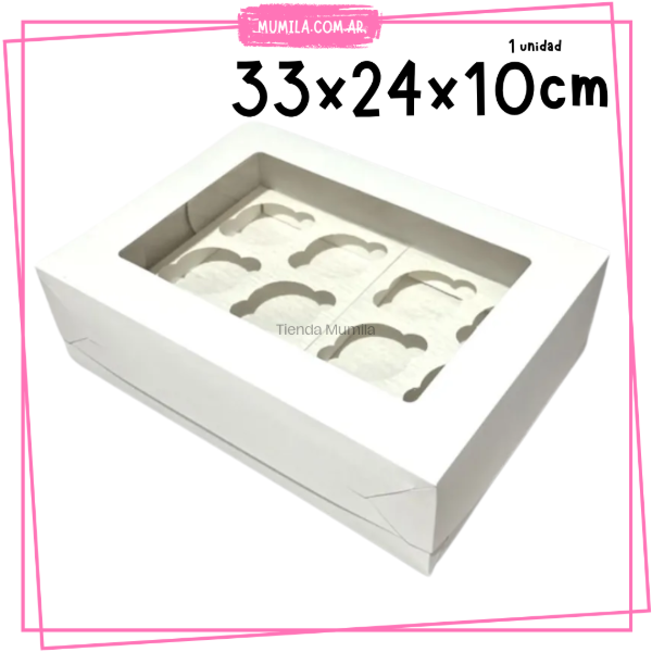 Producto - Caja cupcakes docena 33x24x10cm Blanca