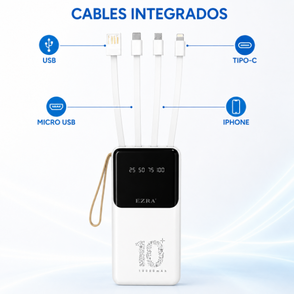 Producto - Cargador Con Linterna 5in1 10000mAh Mas Cables 2.1A USB-TPC-IOS-V8  EZ-S34 PB61. - 2