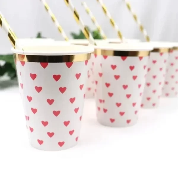 Producto - VASO POLIPAPEL CON CORAZONES BORDE DORADO X 10 UNIDADES