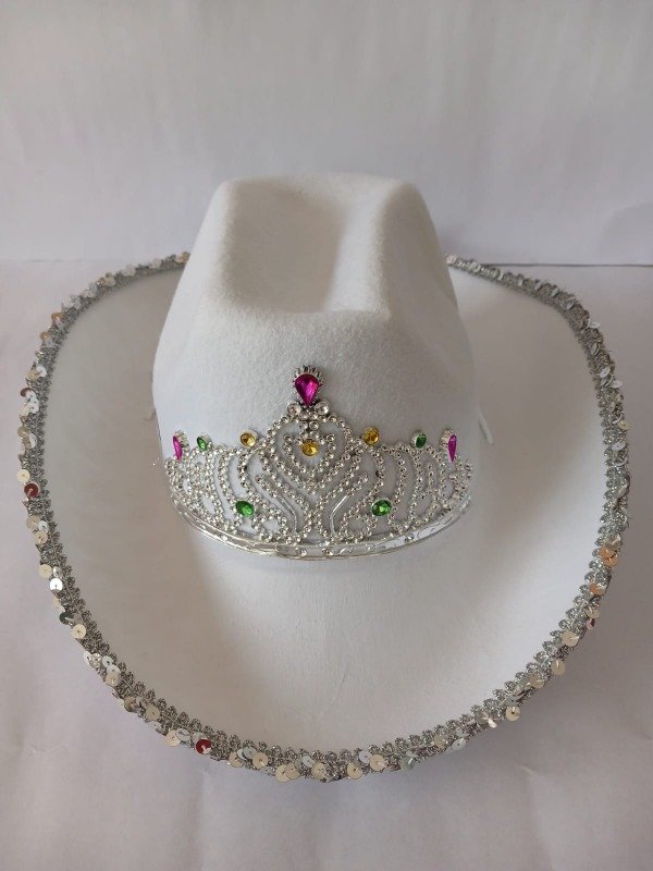 Producto - Sombrero CowBoy c/Corona y Lentejuelas - Blanco