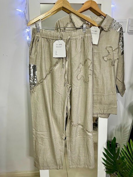 Producto - Moda Italiana Conjunto Florencia Diseño Lentejuela XL 120 cm Beige Trans 165.000