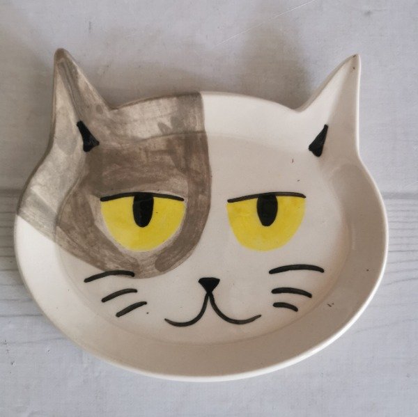 Producto - Plato Gato Blanco y gris