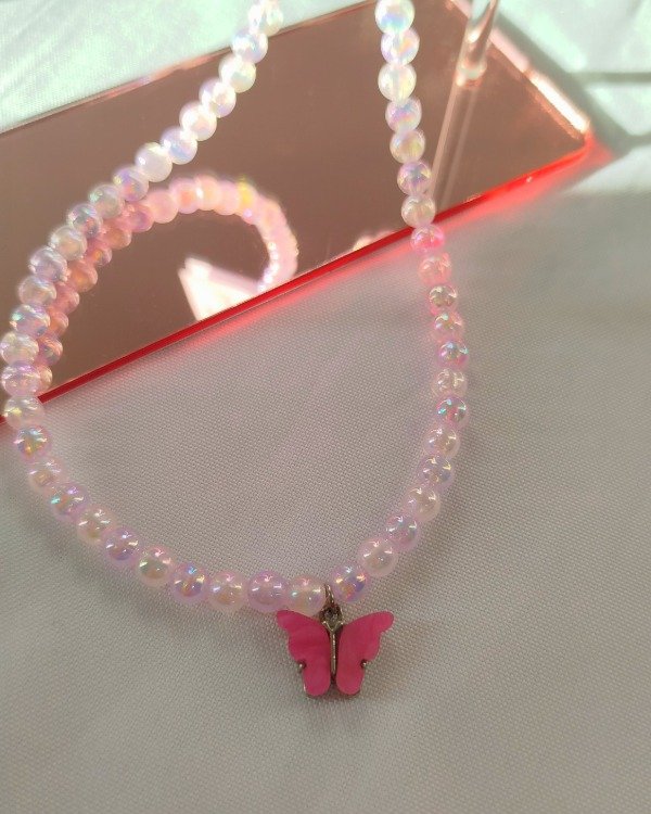Producto - Collar perlas rosa mariposa