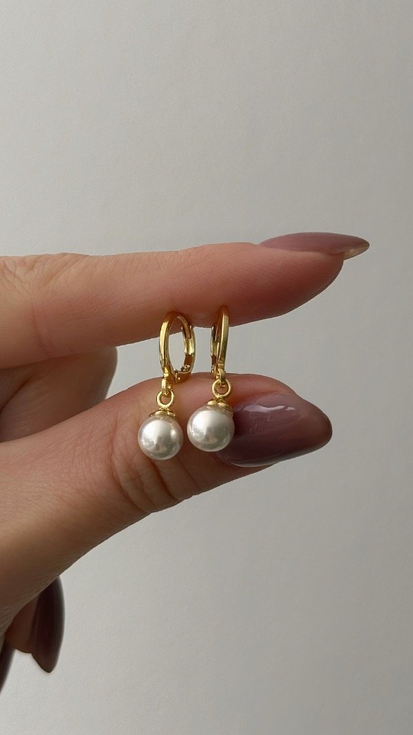 Producto - Argollas 12mm dije perlita colgante ORO LAMINADO - 1