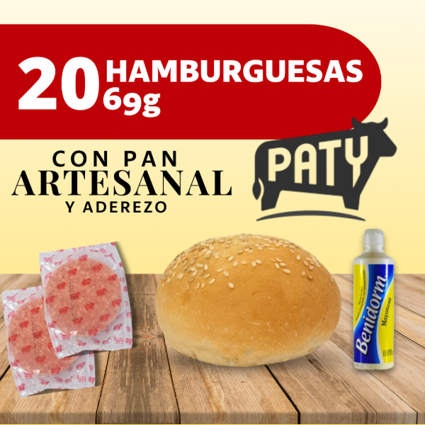 Producto - 20 HAMBURGUESAS 69grs PATY C/ PAN Y ADEREZO
