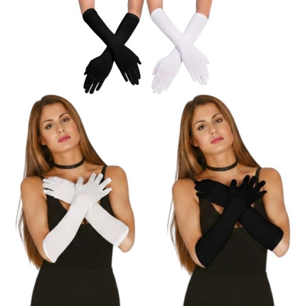 Producto - Guantes de Charleston Disfraz de Dama 45 cm. Negros y Blancos